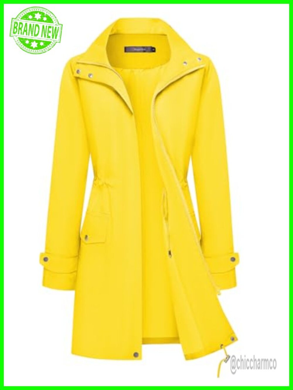 Women's Waterproof Hooded Trench Raincoat Lightweight Windbreaker